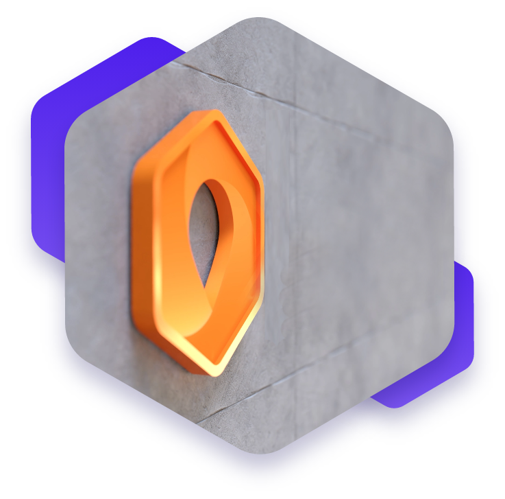 Das Icon aus dem Logo der Vortecx GmbH aus Karlsruhe hängt an einer Wand
